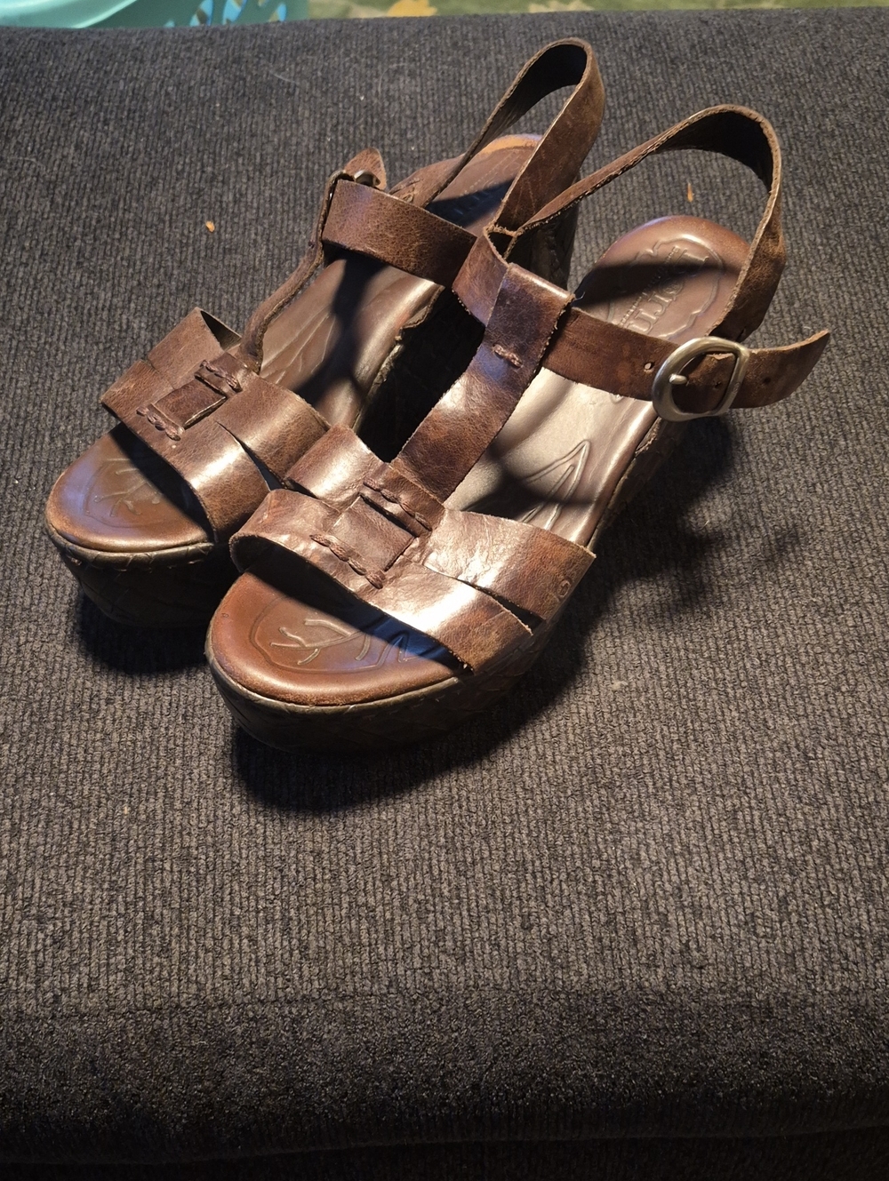 Born Brown Leather Wedge Sandals